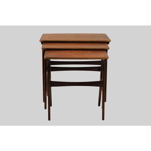 Fully Restored and Refinished Danish Nesting Tables in Teak, 1960s, Set of 3 For Sale - Image 4 of 8