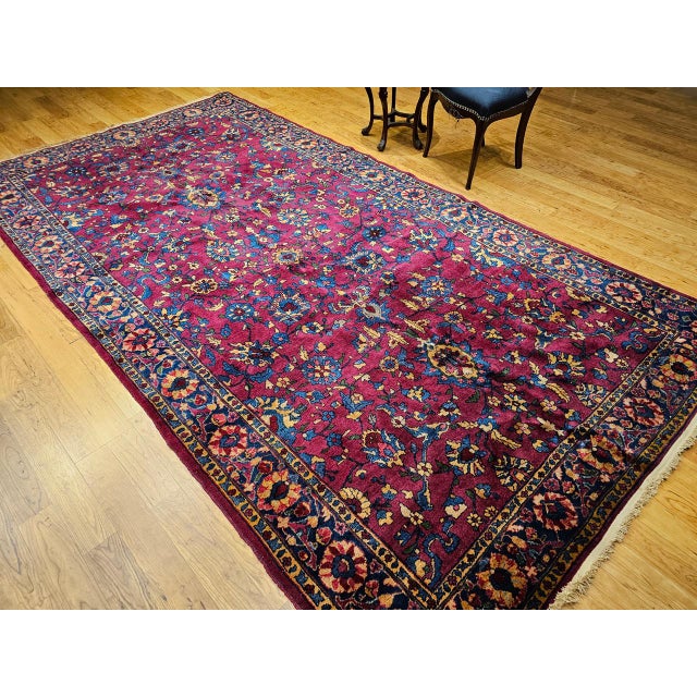 Vintage Manchester Kashan Gallery Rug, Hand-Knotted Wool, Geometric Pattern, 6x12, Crimson Red & Blue For Sale - Image 15 of 18