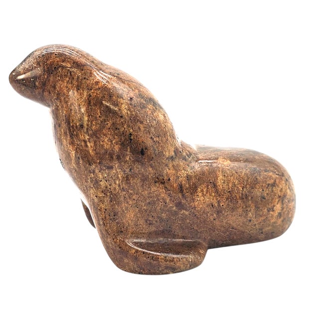 Late 20th Century Inuit Hand-Carved Granite Seal Sculpture – Signed Eskimo Folk Art From Alaska For Sale - Image 5 of 12