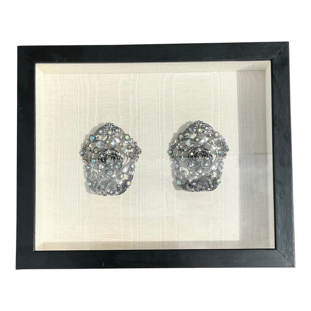 Vintage 1940s Rhinestone Shoe Clips in Shadowbox For Sale