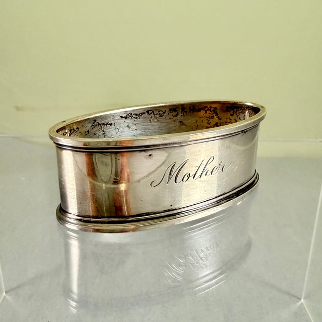 1900 - 1909 Sterling Silver Oval Napkin Ring, Engraved Mother For Sale - Image 5 of 8