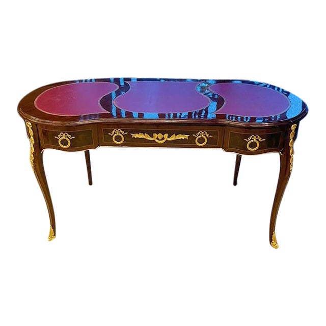 French Rococo Style Copper Desk Table With Gold Details For Sale
