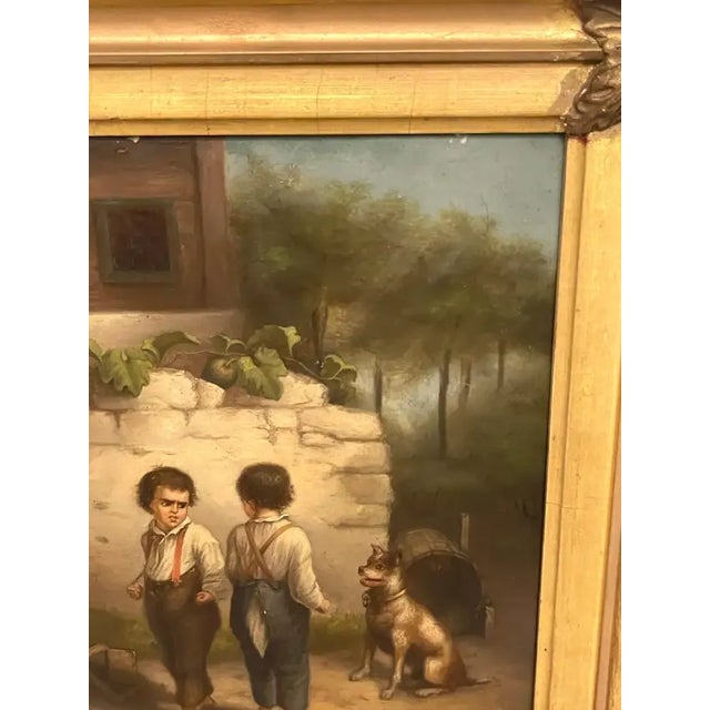 19th Century French Painting 'Backyard Fight', Unsigned For Sale - Image 10 of 11