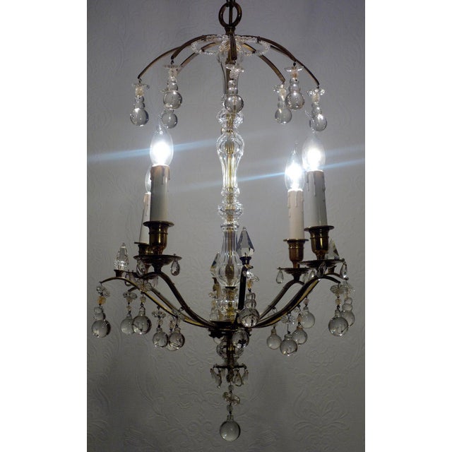Antique French Brass and Glass Drop Chandelier from Unbekannt, 1940s For Sale - Image 10 of 12
