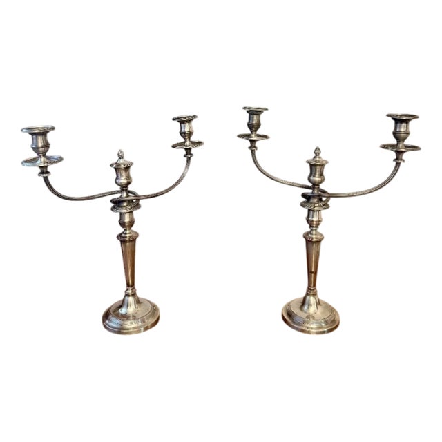 Antique Victorian Silver Plated Candelabras, 1860, Set of 2 For Sale