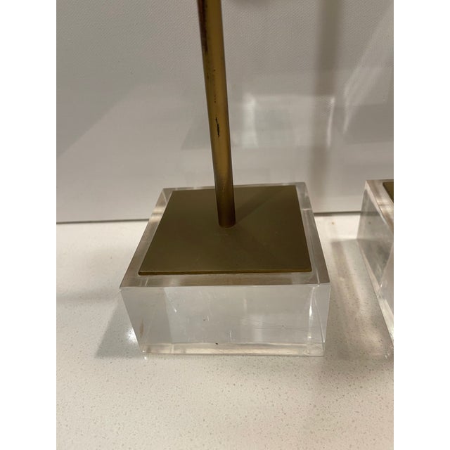 1970s Hollywood Regency Silver Leaf Crane Sculptures on Thick Lucite Bases - A Pair For Sale - Image 11 of 12