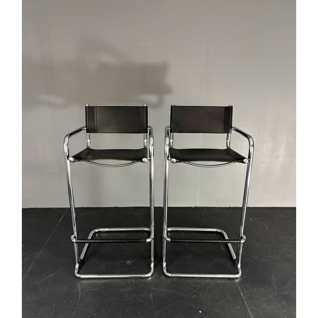 Italian Bauhaus Tubular Chrome High Bar Stools, 1970s, Set of 2 For Sale - Image 13 of 18