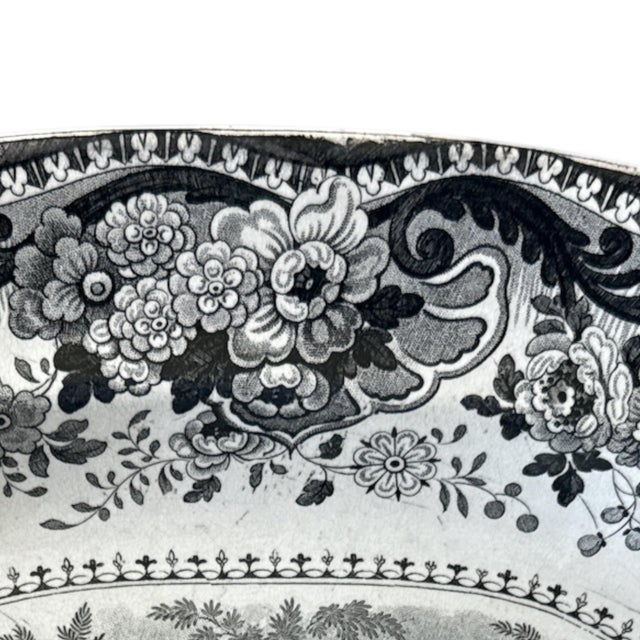 Antique English Black Transferware Platter “Italian Buildings” by P. Hall, C. 1820–1840 For Sale - Image 4 of 8