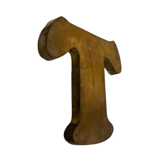 Mid-Century Modern 1970s Brass Letter T Initial Wall Hanging Paperweight For Sale - Image 3 of 5