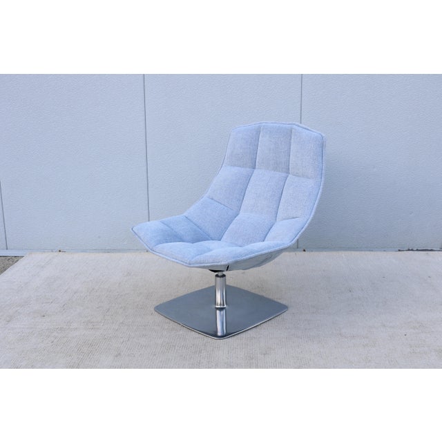 Modern Contemporary Knoll Jehs+Laub Swivel Lounge Chair in Blue and White Fabric For Sale In New York - Image 6 of 18