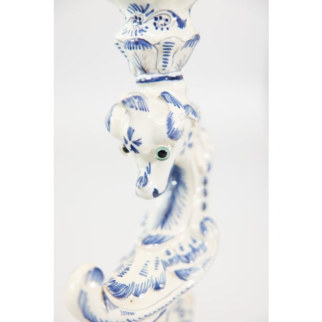 Paint Dutch Delft Faience Dragon Candlesticks, Circa 1930 - A Pair For Sale - Image 7 of 12