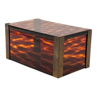 Mid-Century Modern Lucite and Brass Jewelry Box, Italy 1970s For Sale