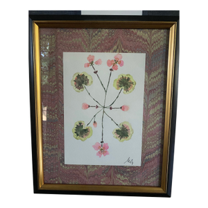 Original Botanical Watercolor With Marble Paper Matting - Geranium