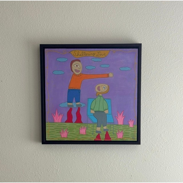Original Acrylic Folk Art Painting Done My Renowned Key West Artist 'Sheltering Love' For Sale In Miami - Image 6 of 7