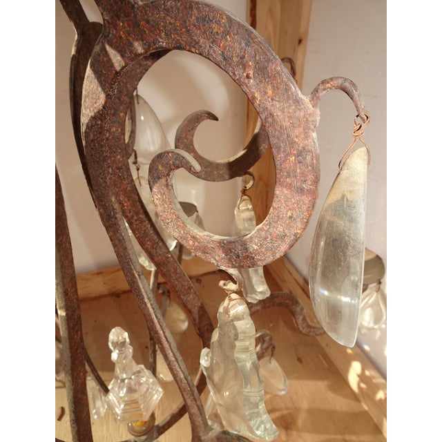 Vintage Arte De Mexico Spanish Style Hand Forged Iron & Crystal Chandelier Light For Sale - Image 15 of 18