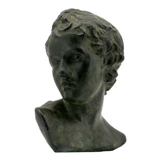 Neoclassical Terracotta Bust of Young Roman Ephebe 20th Century Spain Sculpture For Sale