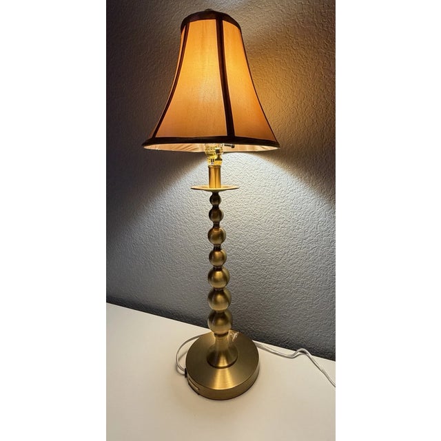 Vintage Mid-Century Modern Ralph Lauren Brushed Gold Stacked Ball Desk Lamp. For Sale - Image 6 of 6