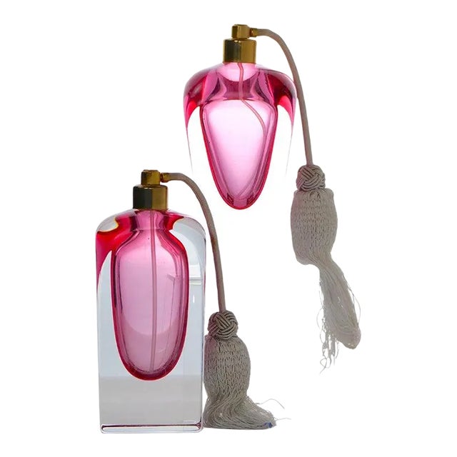 Tall & Elegant Pink Heavy Cut Crystal Venetian Perfume Bottle For Sale