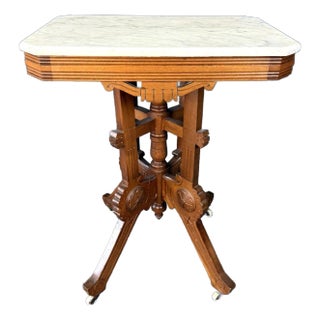 Solid Walnut Rectangular Marble Top End Table For Sale