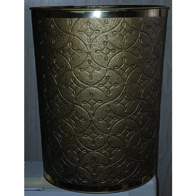 Vintage Brass and Gold Tone Quilted Oval Wastebasket Trash Can For Sale In Naples, FL - Image 6 of 8