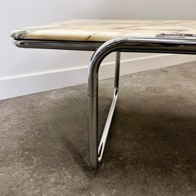 Large Italian Calacatta Violetta Marble Coffee Table with Chrome Base, 1970s For Sale - Image 6 of 11