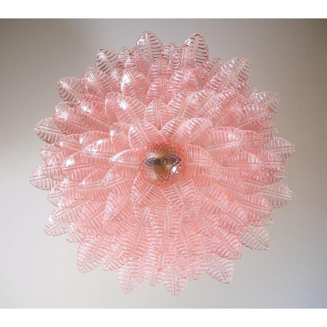Gold Italian Pink Glass Ceiling Light Chandelier, Murano, 1990s For Sale - Image 8 of 17