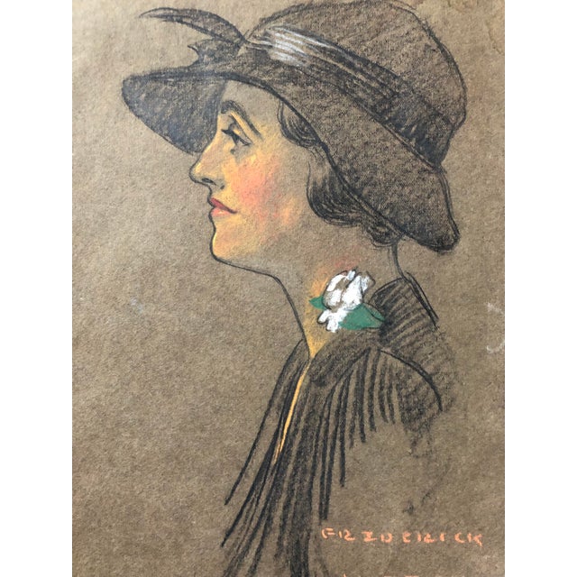 Circa 1930s Vintage Portrait of a Woman in Cloche Hat by American Illustrator Frederick Witton For Sale - Image 4 of 7