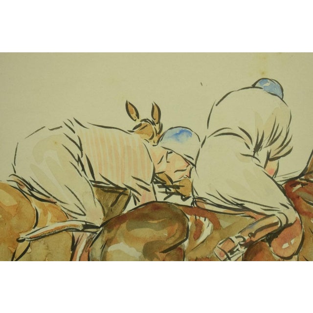 Traditional Mid 20th Century Paul Desmond Brown Two Polo Players Watercolor For Sale - Image 3 of 4