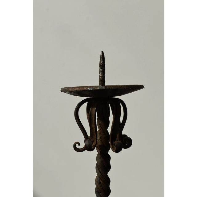 Vintage Wrought Iron Scrolling Candleholders, a Pair, Circa Mid-20th Century For Sale - Image 9 of 18