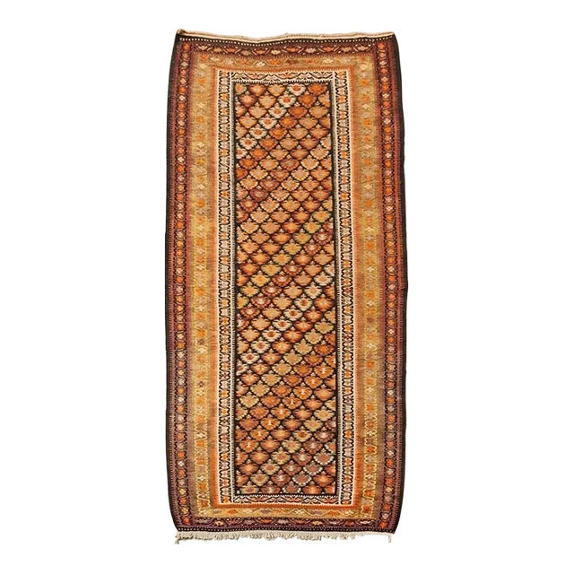 Early 20th Century Vintage Persian Veramin Kilim Orange Area Rug 4'9'' X 9'8'' For Sale