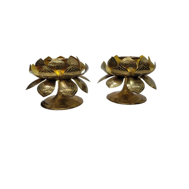 Mid Century Lotus Brass Candle Holders - a Pair For Sale - Image 9 of 11