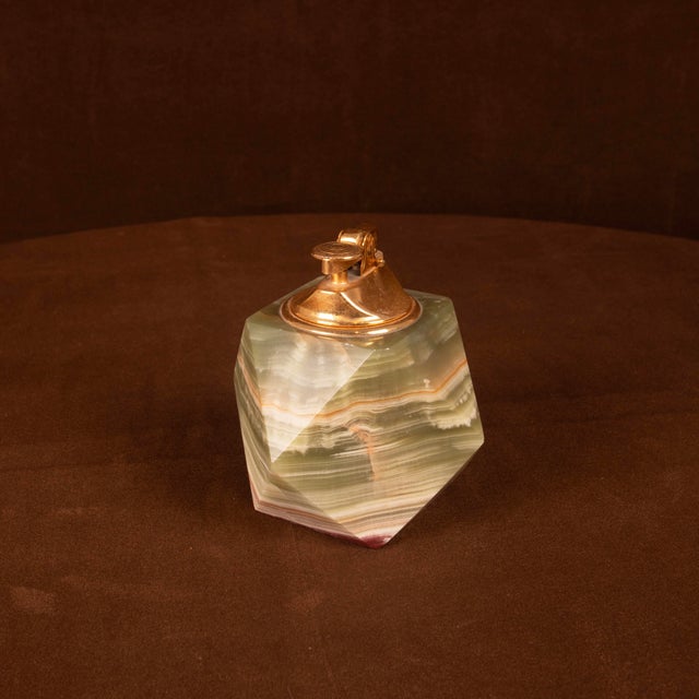 Italian Geometric Green Onyx and Brass Table Lighter, 1970 For Sale - Image 9 of 15
