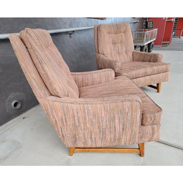 Pair High-Back Mid-Century Modern Lounge Chairs Manner of Edward Wormley For Sale - Image 12 of 17