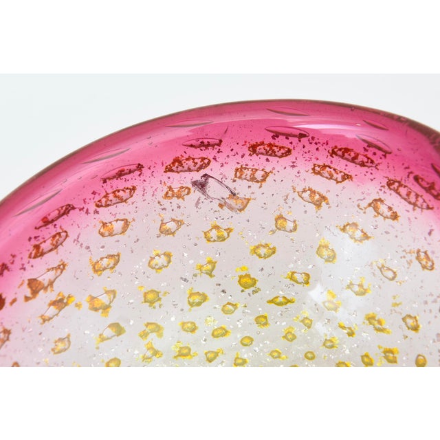 Glass Vintage Murano Pink Glass Bowl With Silver and Gold Foil, 1960's, Italy For Sale - Image 7 of 10