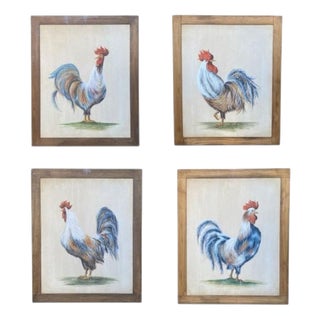 Roosters, 1920s, Oil Paintings on Panel, Framed, Set of 4 For Sale
