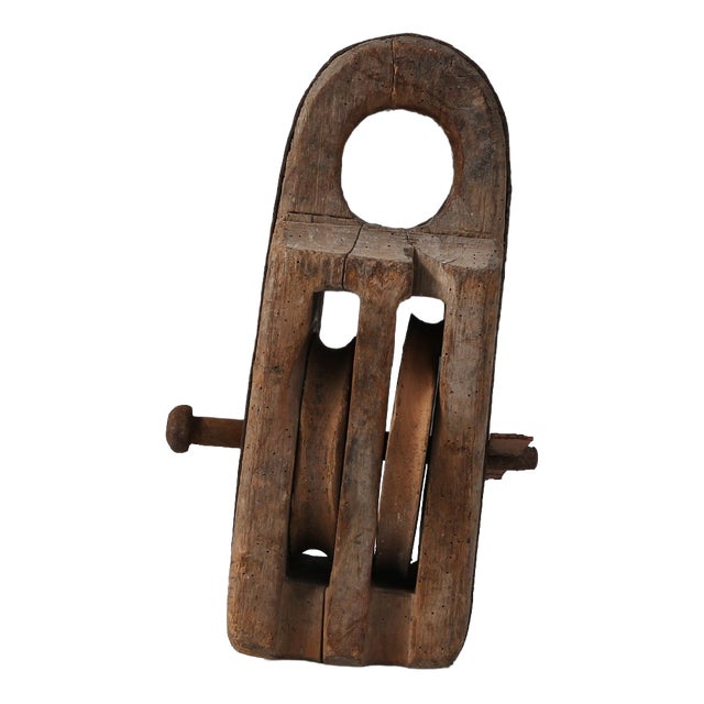 Large 20th Century Industrial Double Wooden Pulley Block For Sale