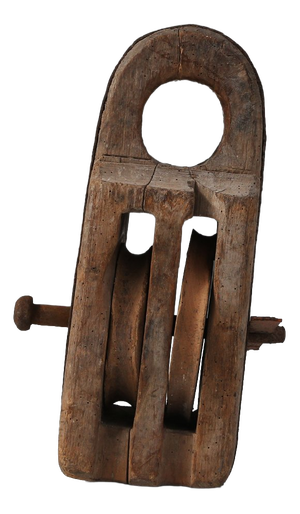 Large 20th Century Industrial Double Wooden Pulley Block