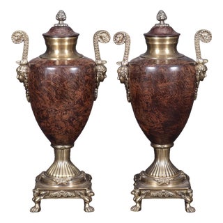 Late 20th Century Pair Classical Romanesque Brass Hardware Urns For Sale