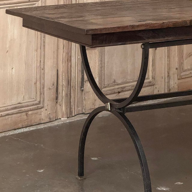 Country French Hand Forged Iron Dining Table With Antique Oak Top For Sale In Dallas - Image 6 of 18