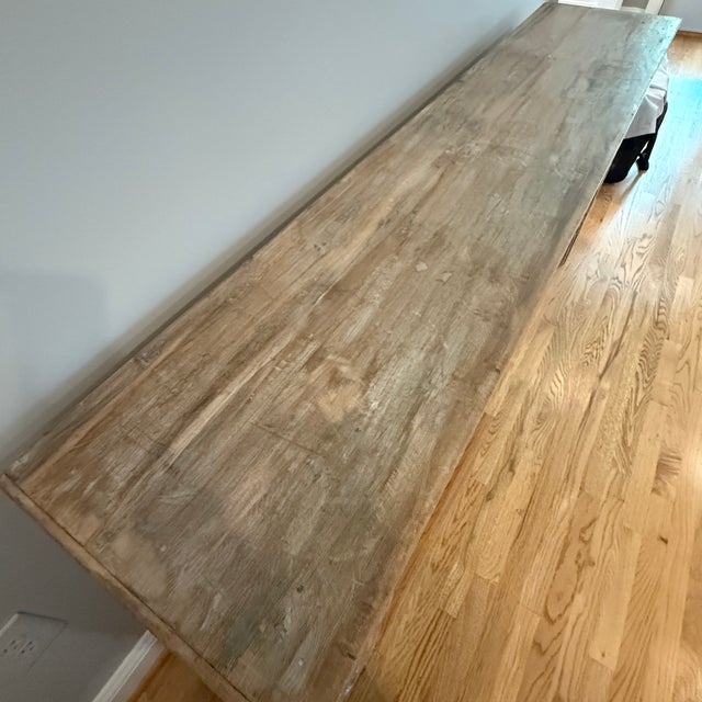 Vintage Carved Console We love the age and texture of this solid reclaimed wood piece. 72 x 15.75” x 32.5” h to apron 24.5