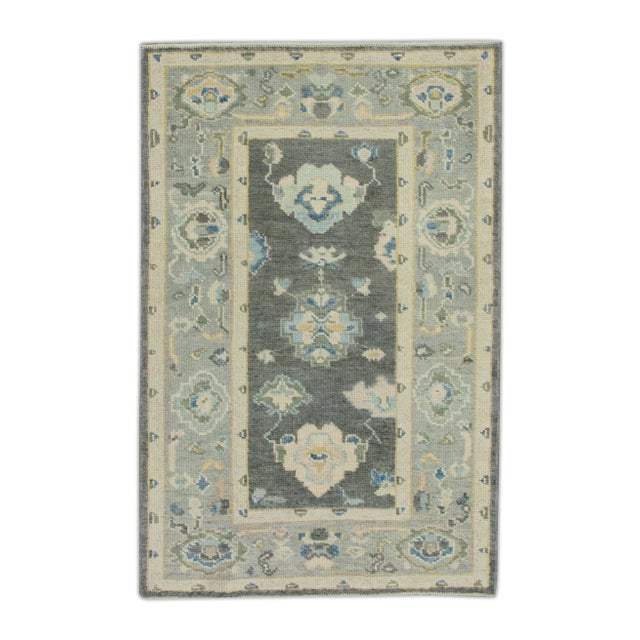 Early 21st Century Gray Floral Design Handwoven Wool Turkish Oushak Rug 2'11" X 4'9" For Sale In Houston - Image 6 of 6