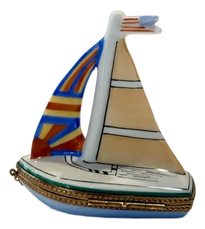 Mid 18th Century Limoges Sailboat Trinket Box Hand Painted in Limoges, France