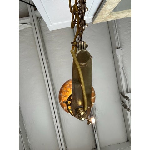 Vintage Brass Scissor Wall Lamp With Iridescent Glass Shade For Sale - Image 9 of 13