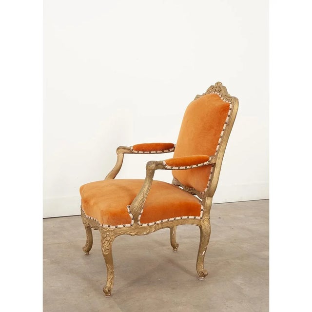 French 19th Century Louis XV Style Painted and Velvet Fauteuil For Sale - Image 10 of 11