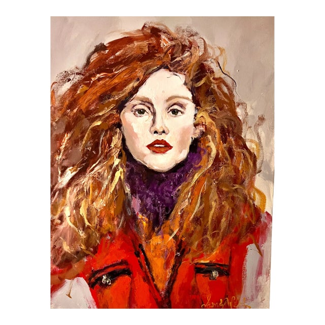 "Ginger" Contemporary Original Expressionist Portrait Painting by Sandy Welch For Sale