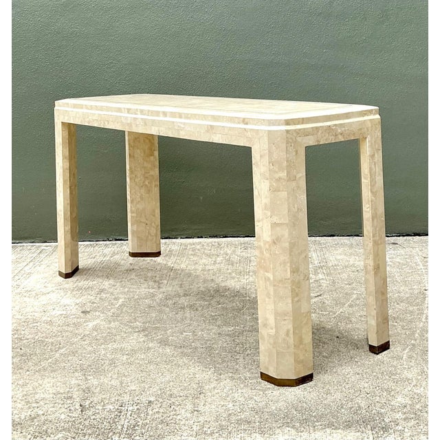 Metal Vintage Tessellated Stone Console Table With Brass Inlay For Sale - Image 7 of 17