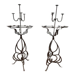 Pair of Antique Gothic Style Pedestal Candelabra Torcheres For Sale