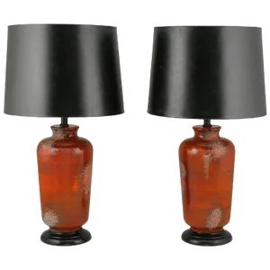 Carnelian, Red Lava Glaze Pottery Table Lamps - a Pair