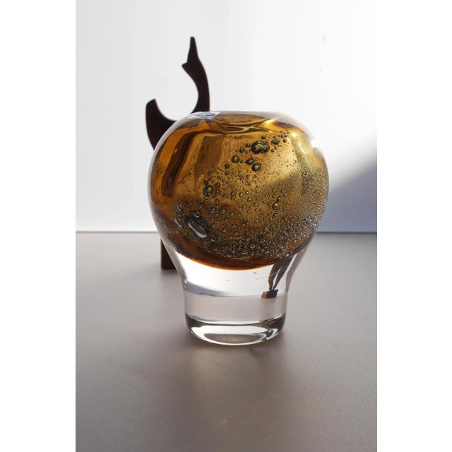 A fantastic vintage handblown signed Finnish art glass object or vase made by Heikki Orvola for Nuutajärvi, Finland in...