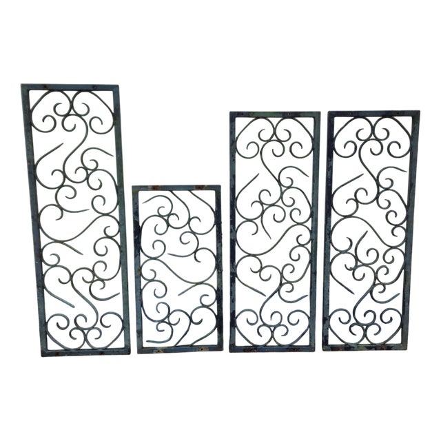 Antique Decorative Wrought Iron Panels, 1890s, Set of 4 For Sale